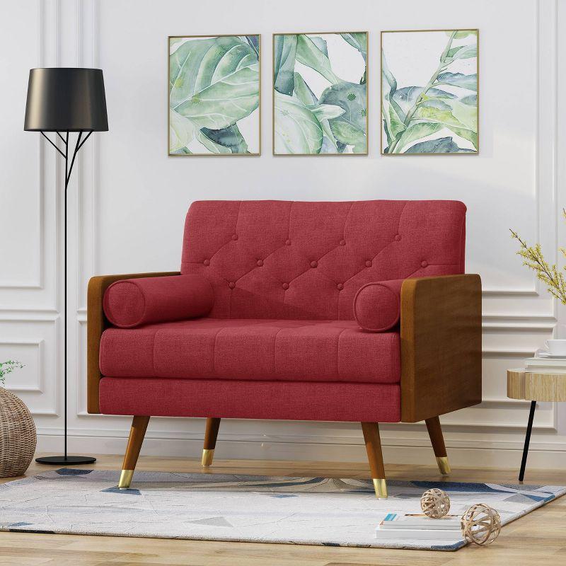 Frankie Plush Red Rubberwood Mid-Century Modern Club Chair