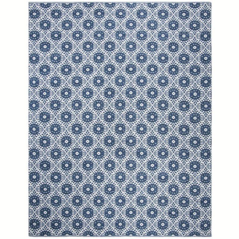 Navy and Ivory Geometric Flat Woven 8' x 10' Area Rug