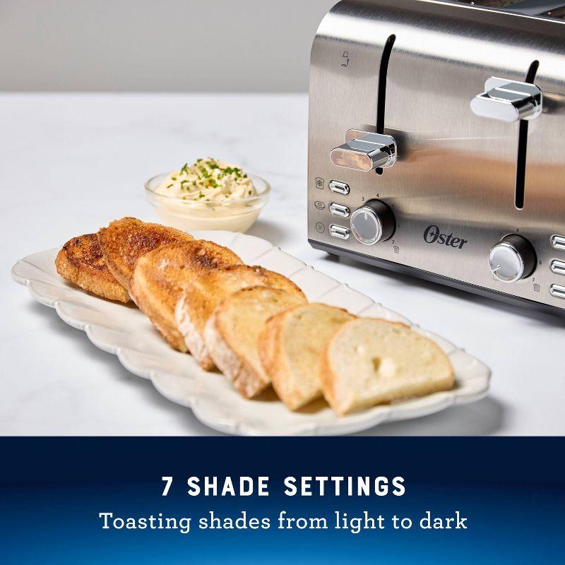 Oster 4-Slice Toaster Stainless Steel With Extra-Wide Slots: Bagel & Reheat Functions, 1560W, Spot Clean, Silver