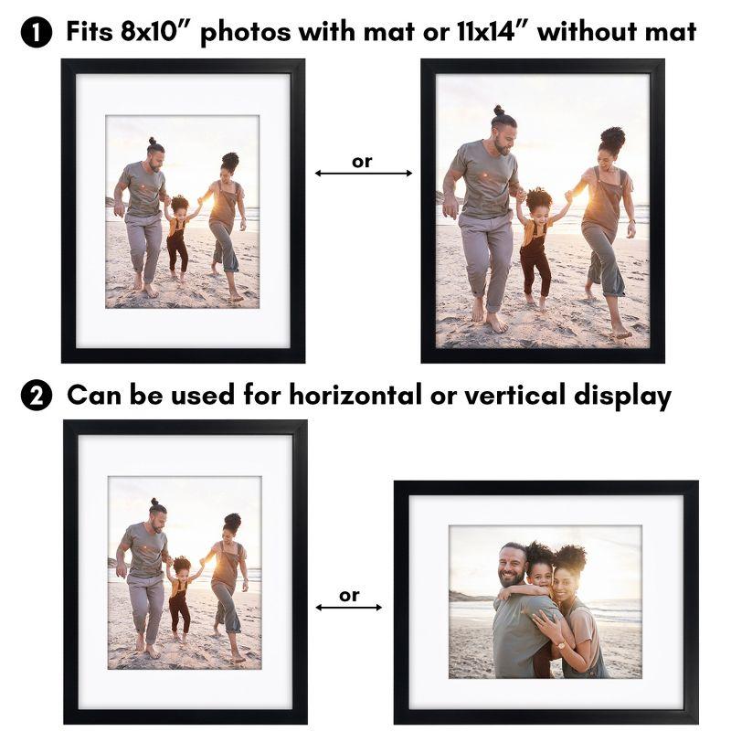 Americanflat 11x14 Gallery-Style Picture Frame with Mat to Secure Artwork, Prints, and Photos - Black