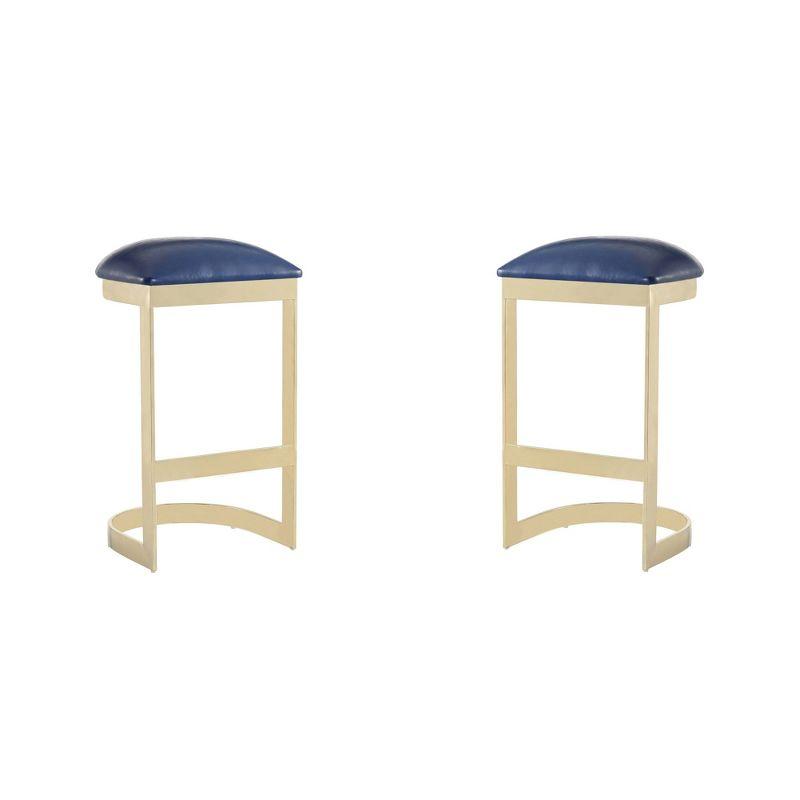 Set of 2 Aura Upholstered Stainless Steel Barstools Blue - Manhattan Comfort: Faux Leather, 28.54" Height, Footrest
