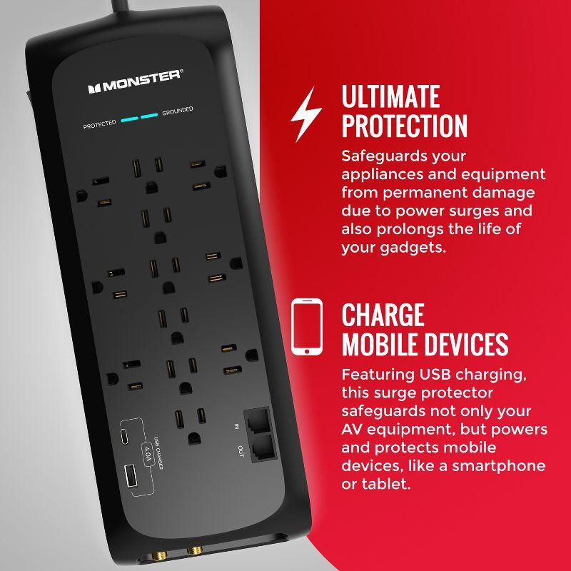 Monster 6ft Black Heavy Duty Power Strip Surge Protector