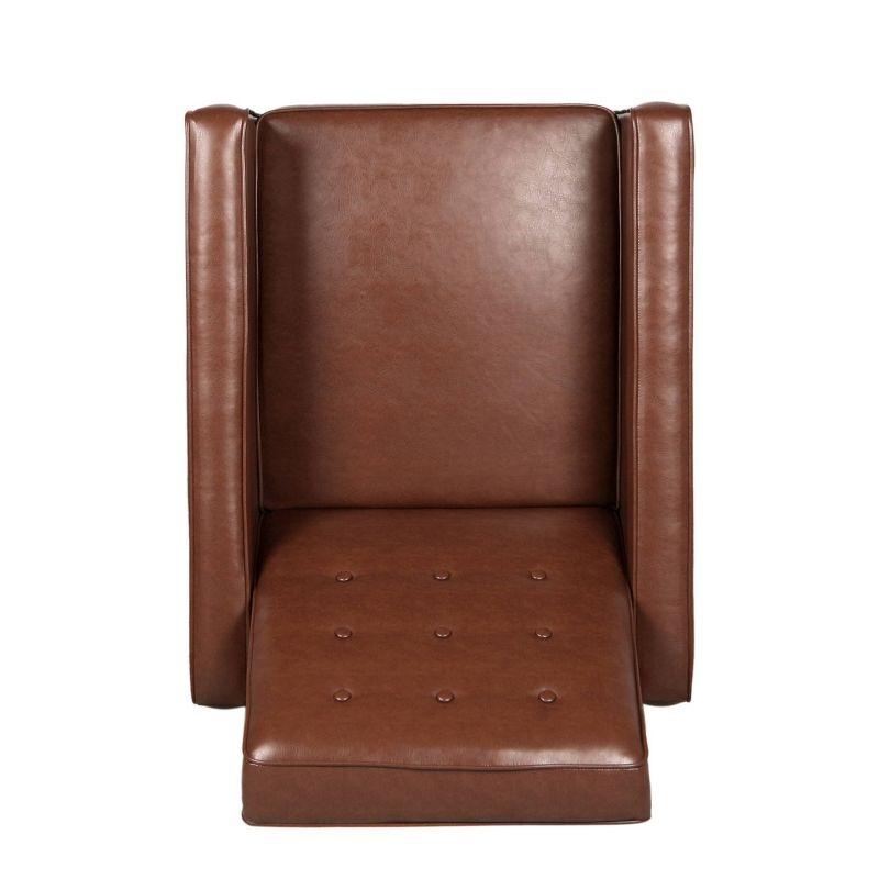 Christopher Knight Home Mervynn Mid-Century Modern Button Tufted Recliner Cognac Brown/Dark Espresso: Faux Leather Upholstery, Plywood Frame