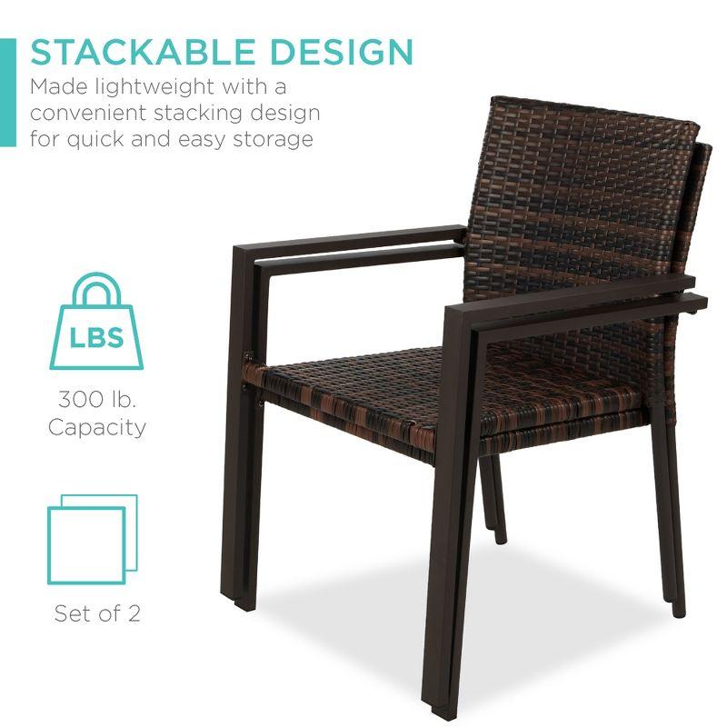 Best Choice Products Set of 2 Wicker Chairs, Stackable Outdoor Dining Furniture w/ Armrests