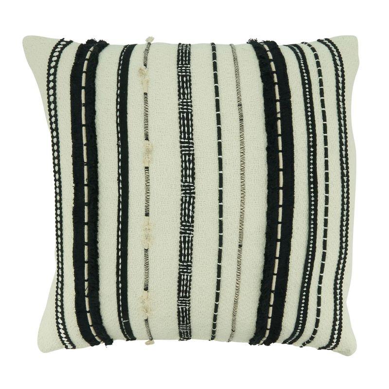 18" Black and White Cotton Cord Appliqué Throw Pillow