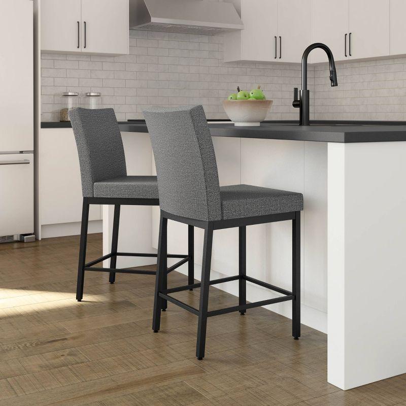 Amisco Perry Upholstered Barstool Gray/Black: Elegant Square Stool, Polyester, Steel Frame, 300 lbs Capacity