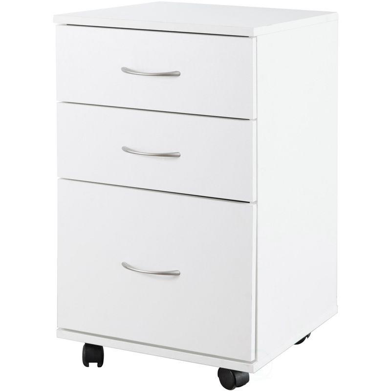 White 28" Mobile 3-Drawer Wooden File Cabinet with Casters