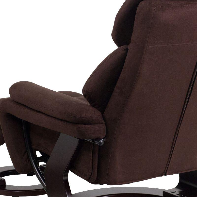 Brown Microfiber Swivel Recliner with Wood Base