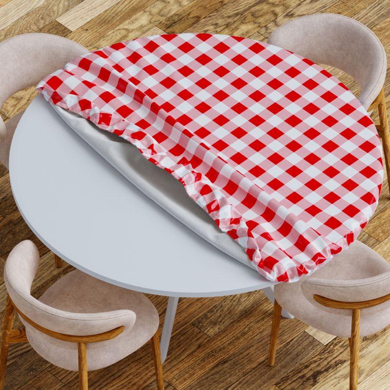 Round Tablecloth -Fitted with Elastic, Vinyl with Flannel Back, 36” Red Checked Design,- By Sorfey