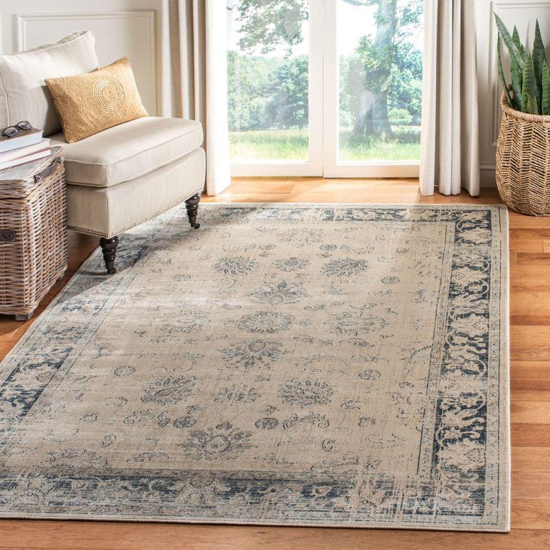 Elegant Stone and Blue Vintage-Inspired Area Rug 8' x 11'