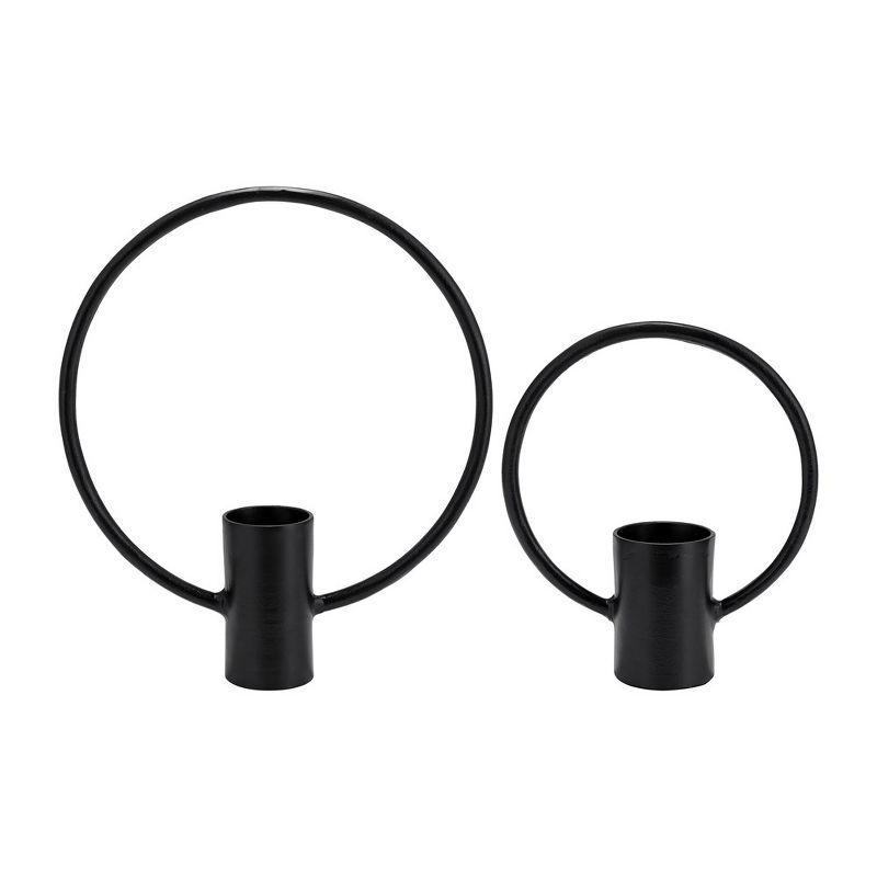 Sagebrook Home Set of 2 Metal Decorative Ring Candle Holders - Contemporary Abstract Black Aluminum Ring