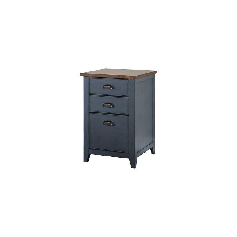 Blue and Brown 3-Drawer Transitional Wood File Cabinet