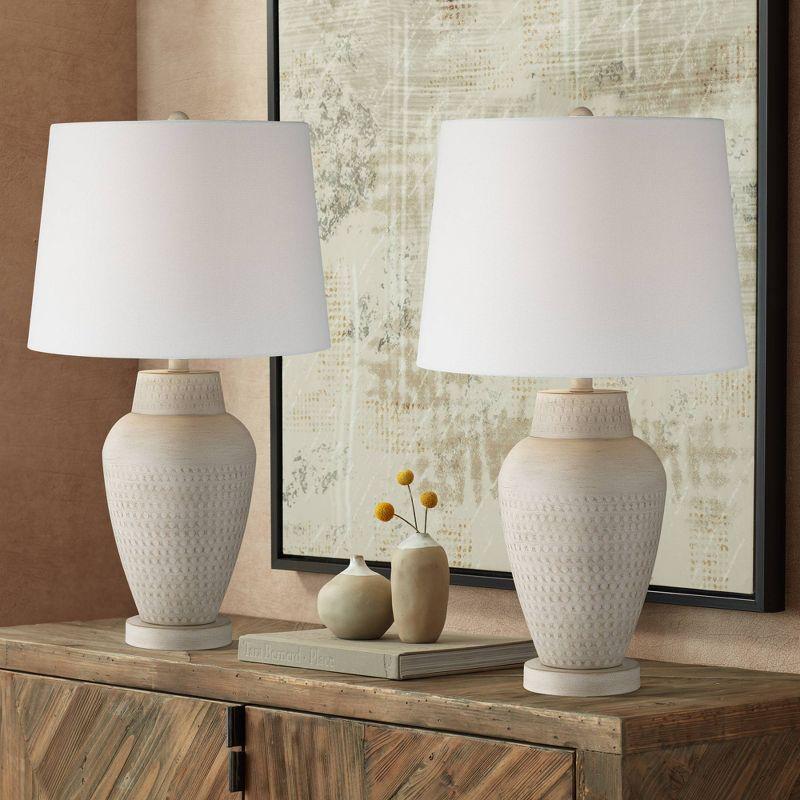 360 Lighting Rupert 24 3/4" High Vase Farmhouse Rustic Traditional Table Lamps Set of 2 Beige Hammered Metal Off-White Shade Living Room Bedroom