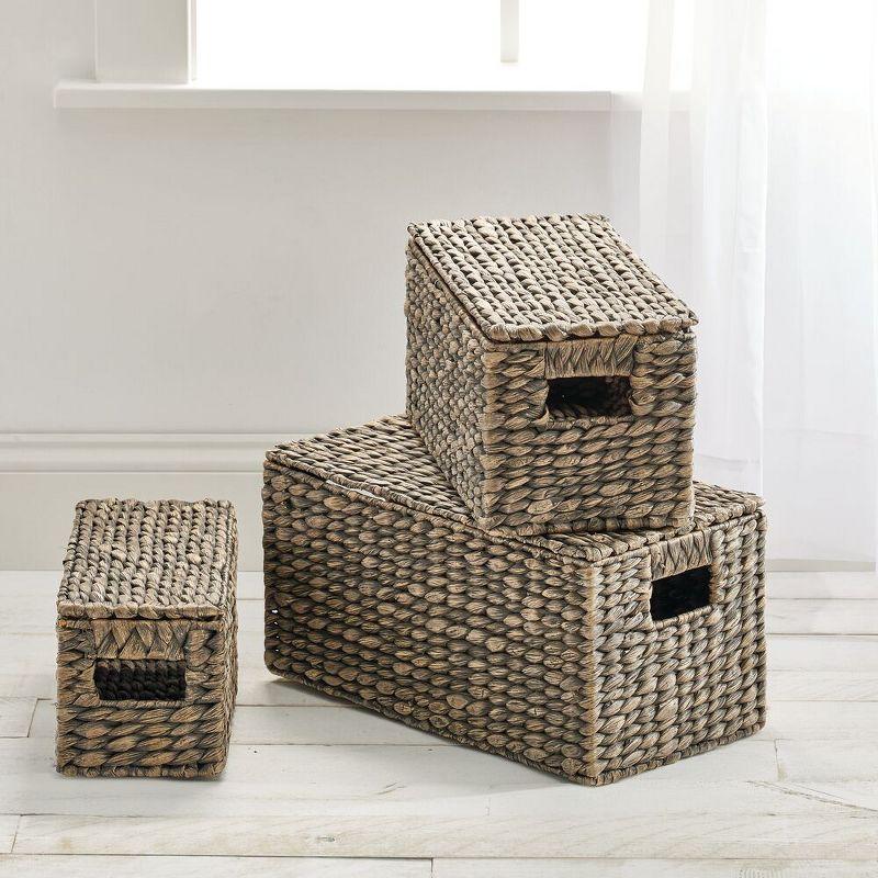 mDesign Woven Water Hyacinth Storage Basket, Lid/Handles, Set of 3