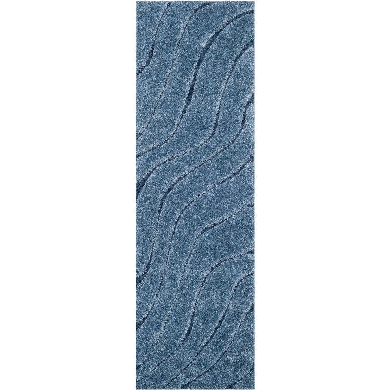 Light Blue Hand-knotted Shag Rug, 2' 3" x 9'