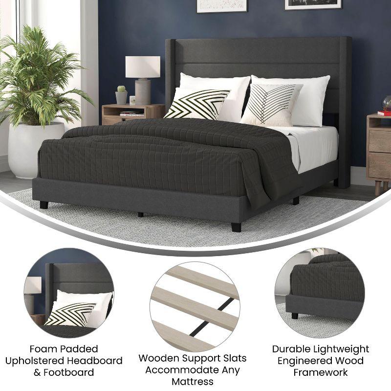 Flash Furniture Full Size Upholstered Platform Bed with Wingback Headboard-Charcoal Faux Linen