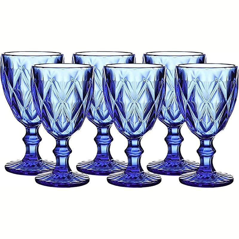 WHOLE HOUSEWARES 9.5 Oz Blue Colored Vintage Glass Drinkware Set | Set of 6, Cobalt Blue