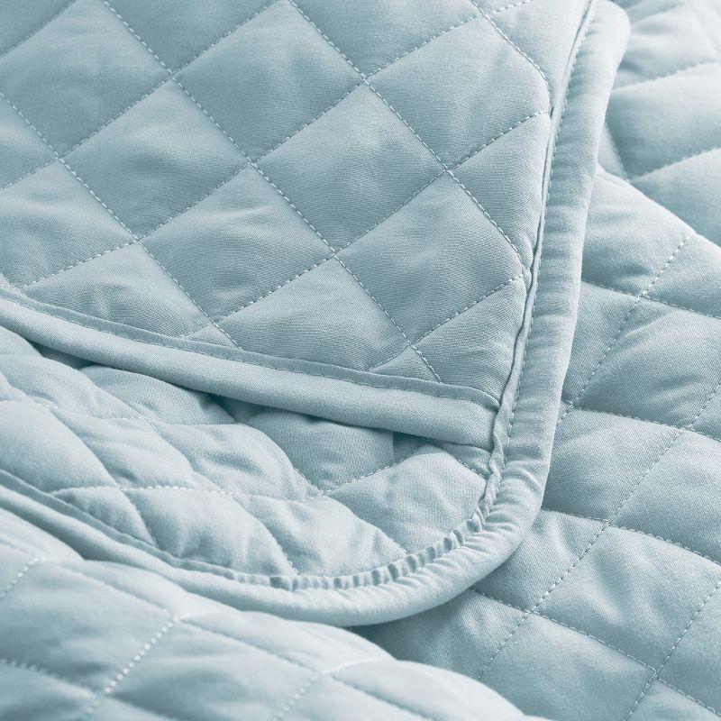 Light Blue Diamond Stitched Microfiber Full Coverlet Set