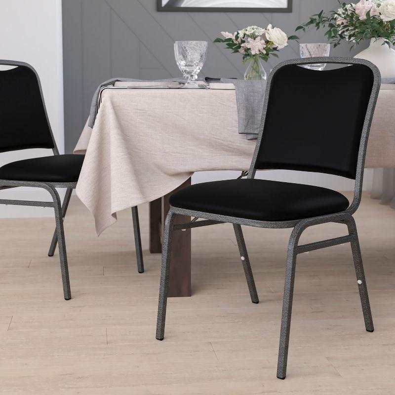 Elegant Black Vinyl and Silver Metal Stacking Banquet Chair