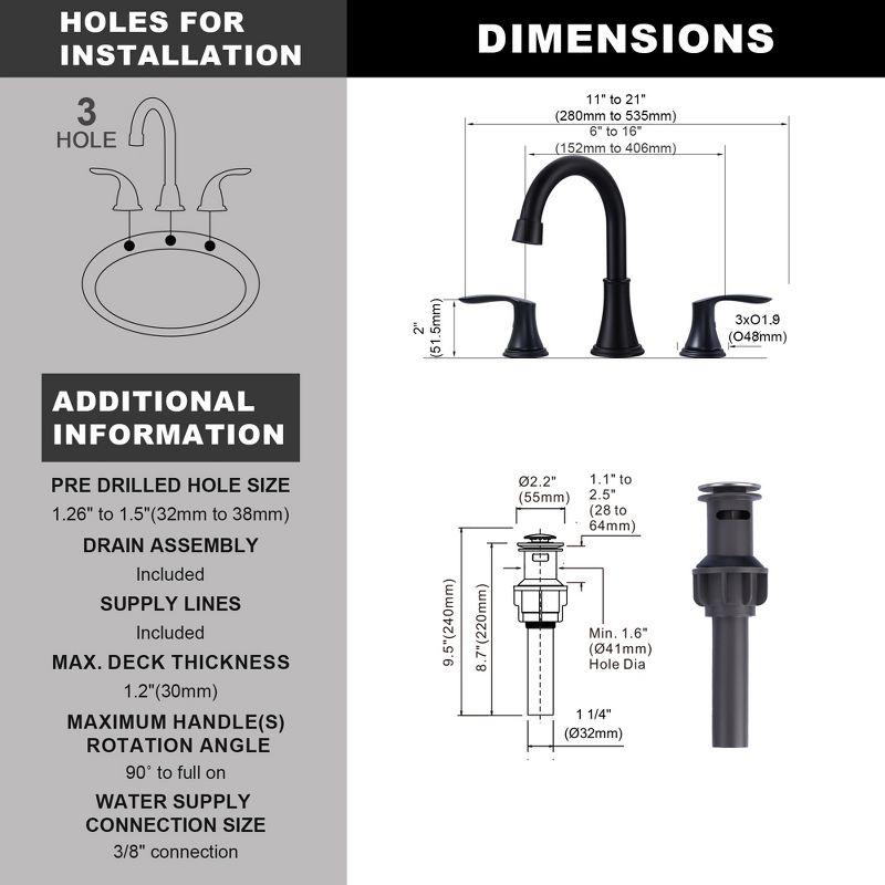 Matte Black Widespread Double Handle Bathroom Faucet with Pop Up Drain