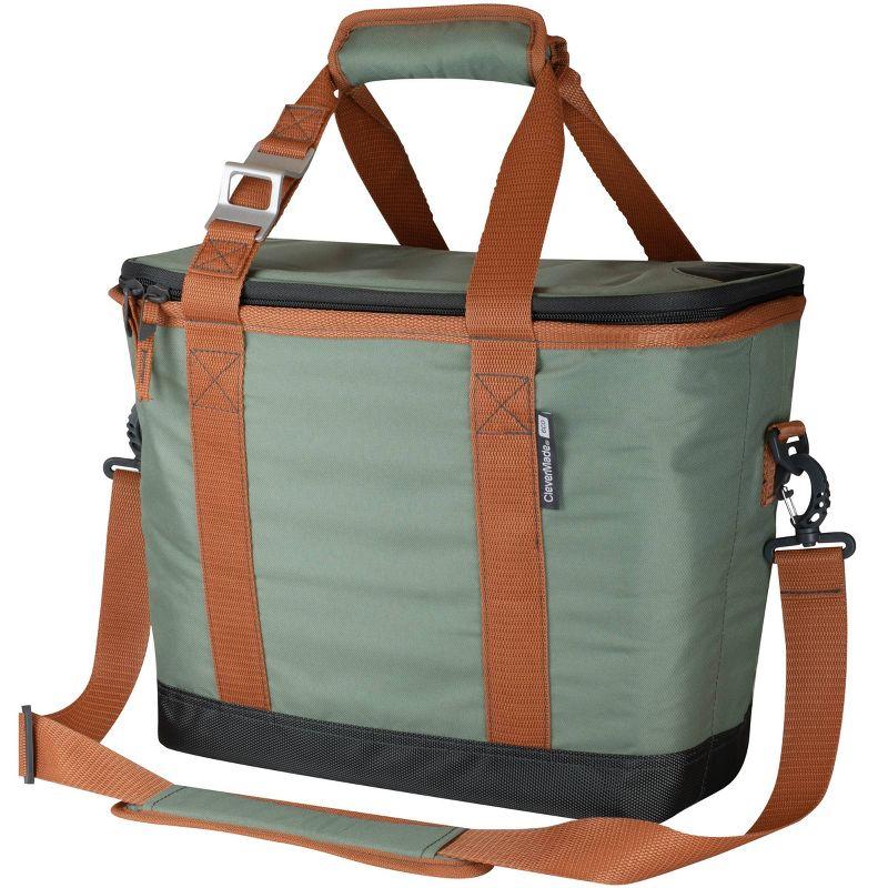 Green Collapsible Insulated Cooler Bag with Brown Straps