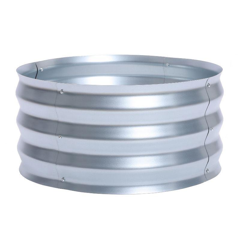 LuxenHome 2ft Round Galvanized Metal Raised Garden Bed Planter Silver