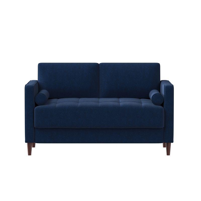 Navy Blue Tufted Microfiber Loveseat with Wood Legs