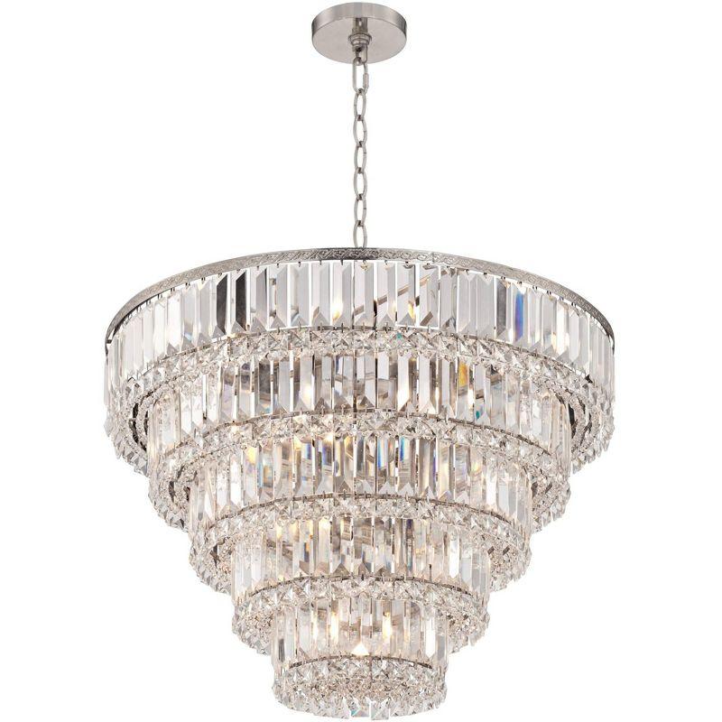 Vienna Full Spectrum Magnificence Satin Nickel Chandelier 24 1/2" Wide Modern Faceted Crystal Glass 15-Light LED Fixture for Dining Room House Kitchen