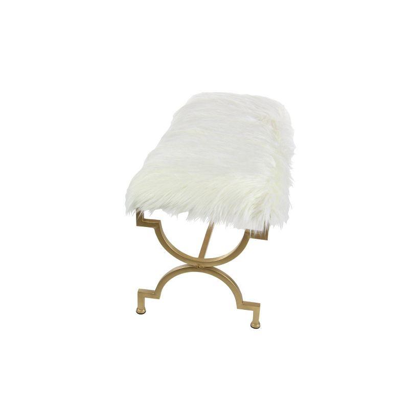 Faux Fur Cushion Bench White - Olivia & May: Chic Entryway Seating, 2-Person Metal Frame