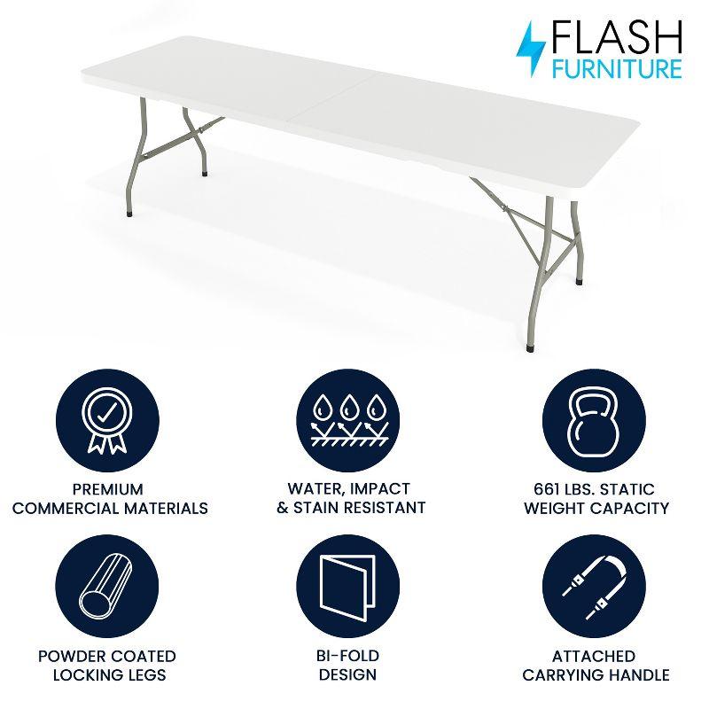 8-Foot Bi-Fold Plastic Banquet and Event Folding Table with Carrying Handle