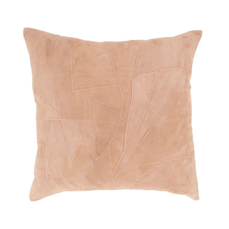 Camel Leather Square Embroidered 20" Throw Pillow