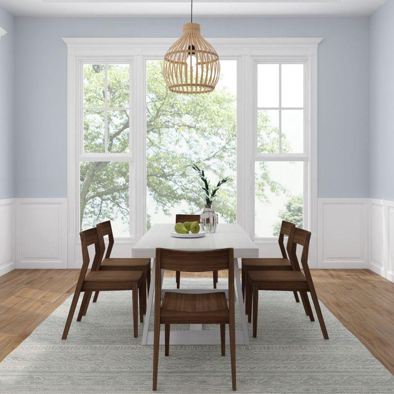 Plank+Beam 72" Classic Solid Wood Dining Table Set with 6 Walnut Chairs, White Wirebrush