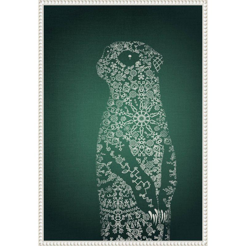 The Emerald Meerkat White Beaded Framed Canvas Art