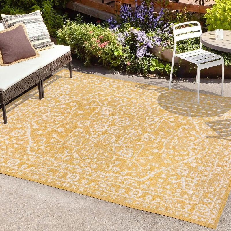 3' x 5' Malta Bohemian Medallion Textured Weave Indoor/Outdoor Area Rug, Yellow/Cream - JONATHAN Y