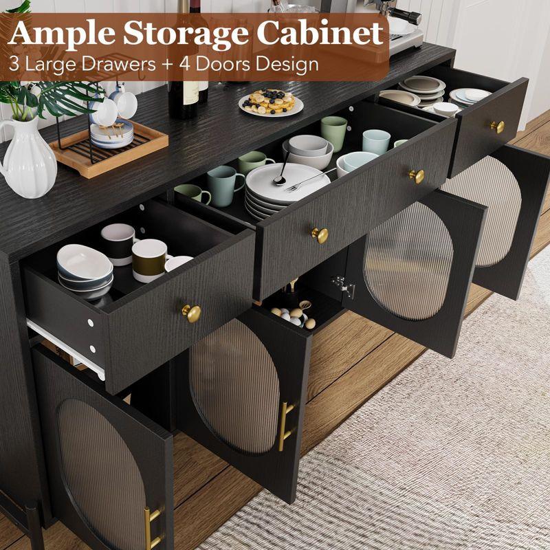 62" Large Sideboard Buffet Cabinet with Storage and 3 Drawers, Buffet Table Coffee Bar Storage Cabinet with 4 Glass Doors