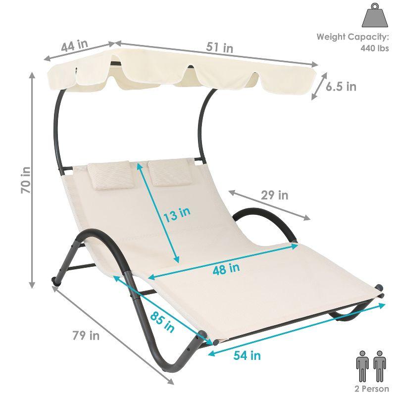 Sunnydaze Outdoor Double Chaise Lounge with Canopy Shade and Headrest Pillows, Beige