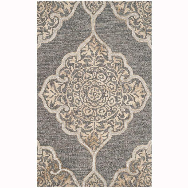 Slate & Beige Hand-Tufted Wool-Silk Blend Rectangular Rug