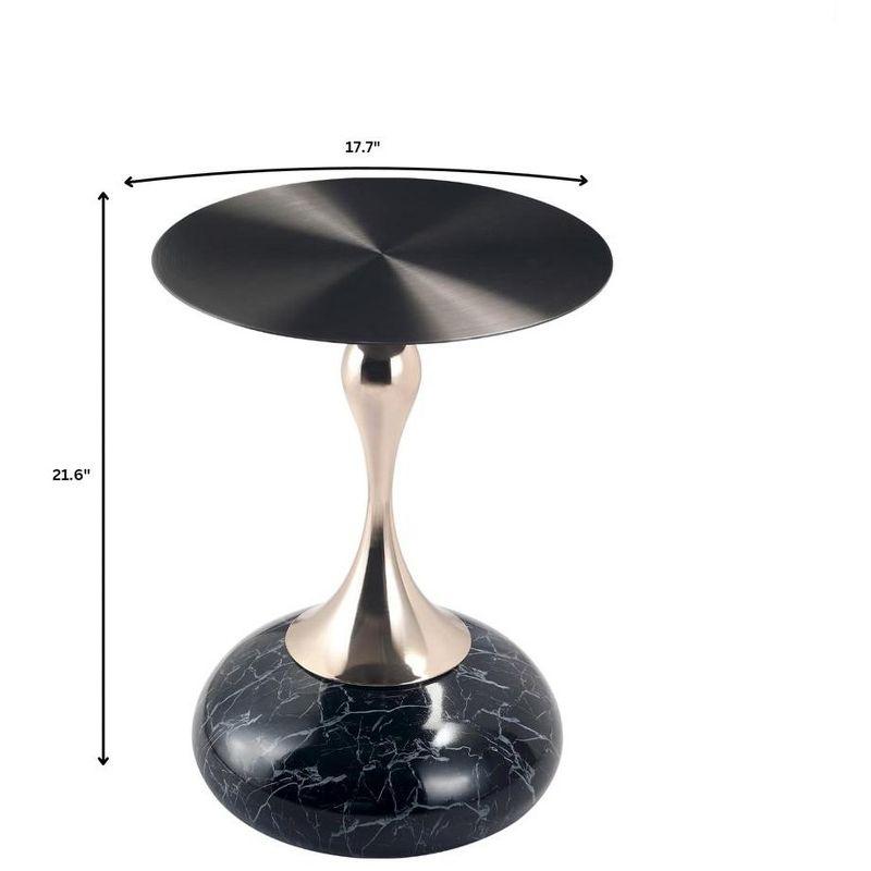 LeisureMod Wide Side Table with Black Stainless Steel Top Round Accent Table and Pedestal Base Modern End Table Savoy Series