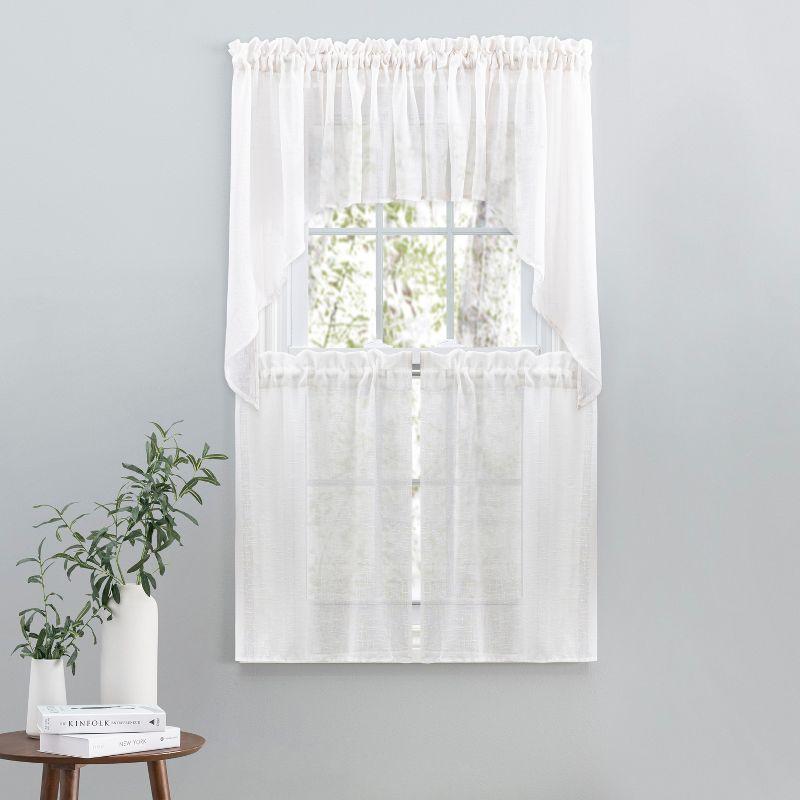 White Linen-Blend Tailored Window Valance with Rod Pocket