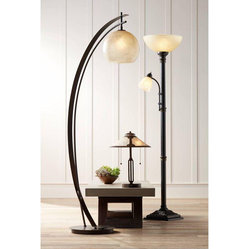 Regency Hill Garver Rustic Retro Torchiere Floor Lamp 72 1/2" Tall Oil Rubbed Bronze with Side Light Amber Glass Shade for Living Room Reading Bedroom