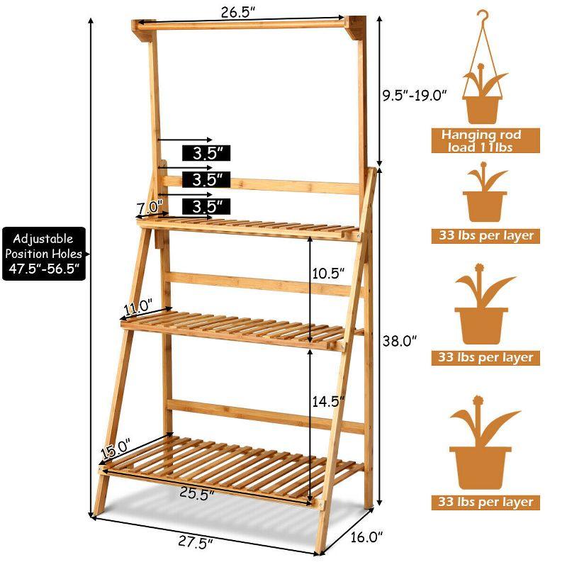 Costway 3 Tier Bamboo Hanging Folding Plant Shelf Stand Flower Pot Display Rack Bookcase