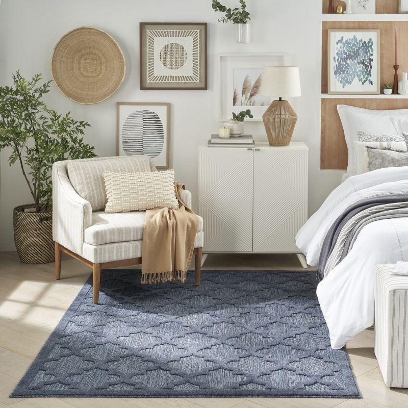 Nourison Easy Care Trellis Flatweave Indoor Outdoor Area Rug 5' x 7' Navy Blue