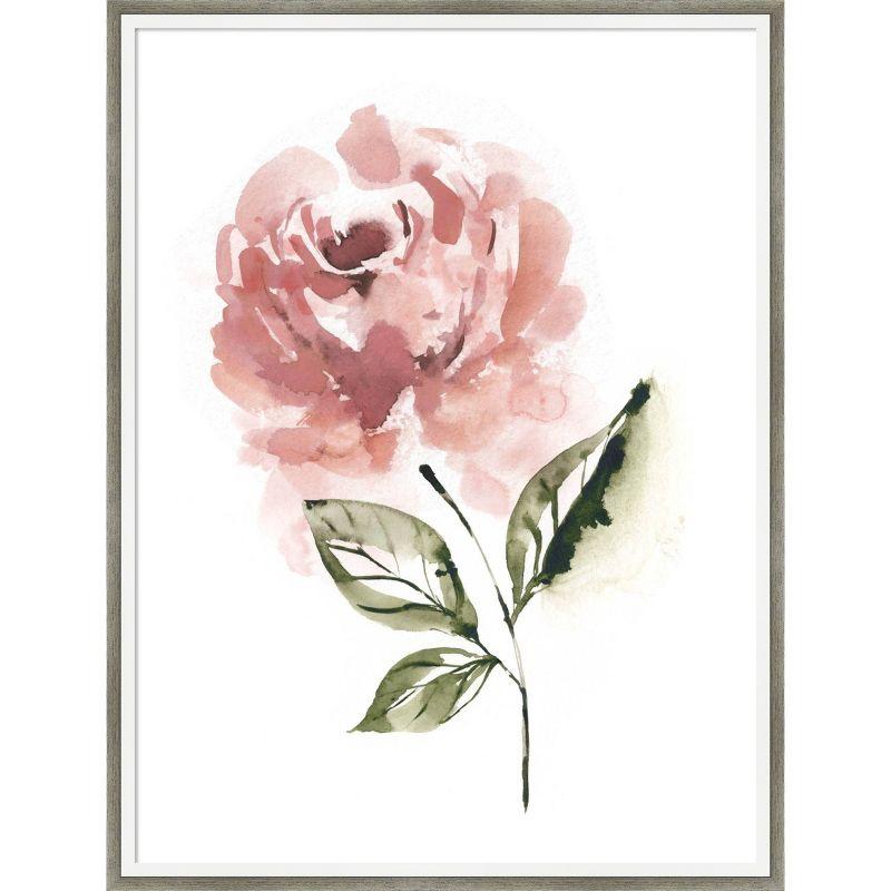 Blush Rose Muted Acrylic Lithograph with Hardwood Frame