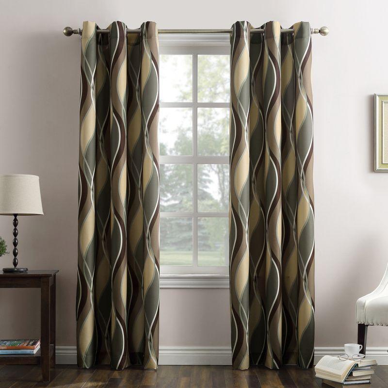 48"x84" No. 918 Semi-Sheer Intersect Ogee Wave Print Grommet Curtain Panel Spruce: Modern Light Filtering Green Curtain