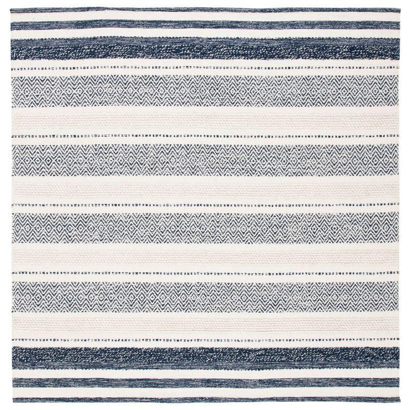 Striped Kilim STK502 Hand Woven Area Rug - Ivory/Navy - 7'x7' - Safavieh.
