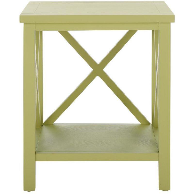 Avocado Green Rectangular Wood End Table with X Detailing