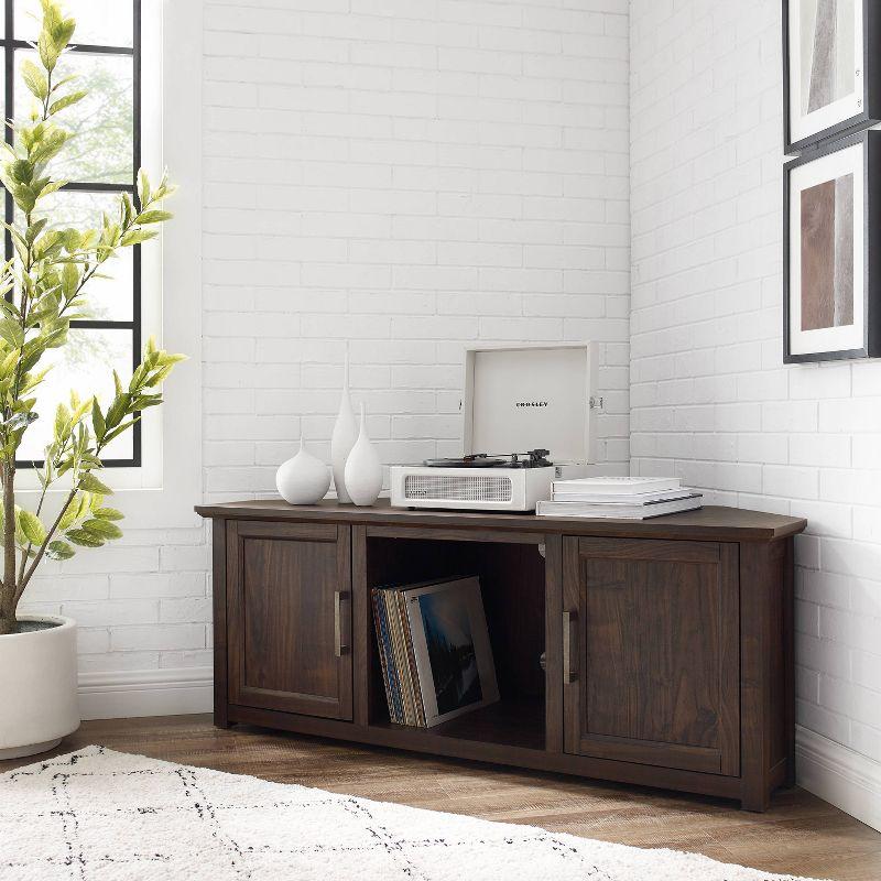 Dark Walnut 58'' Corner TV Stand with Cabinets