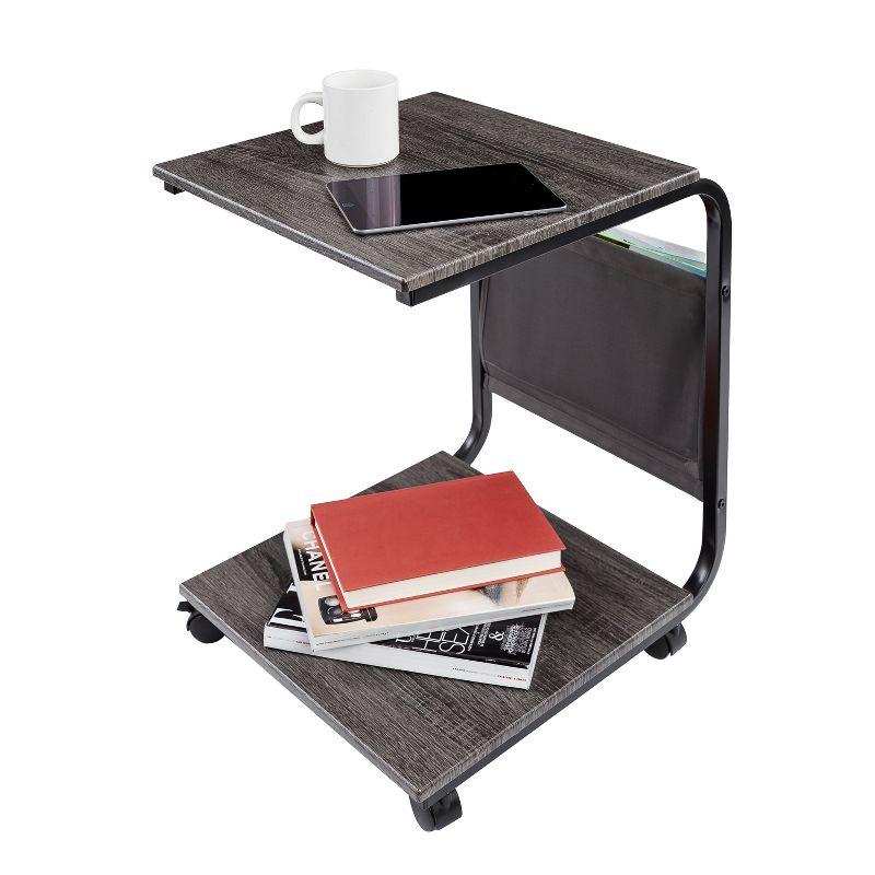 Seville Classics C Shaped End Table TV Tray on Wheels
