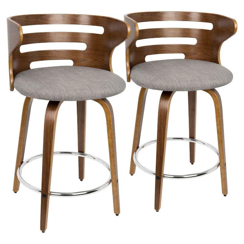 Cosini 32" Swivel Upholstered Counter Height Barstools in Gray Walnut Chrome - Set of 2