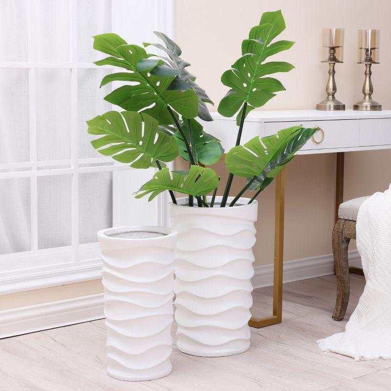 LuxenHome Set of 2 White Waves Tall Round MgO Planters